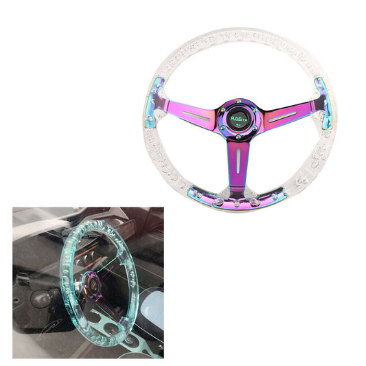 Aluminum 14" 350mm Racing Acrylic Steering Wheel with Quick Release Neo Chrome