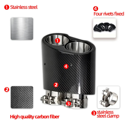 1 Pair Carbon Fiber Exhaust Tip For Audi RS3 RS4 RS5 RS6 RS7 A3 A4 A5 A6 A7 Car Styling Double Inner Muffler Tip Exhaust System