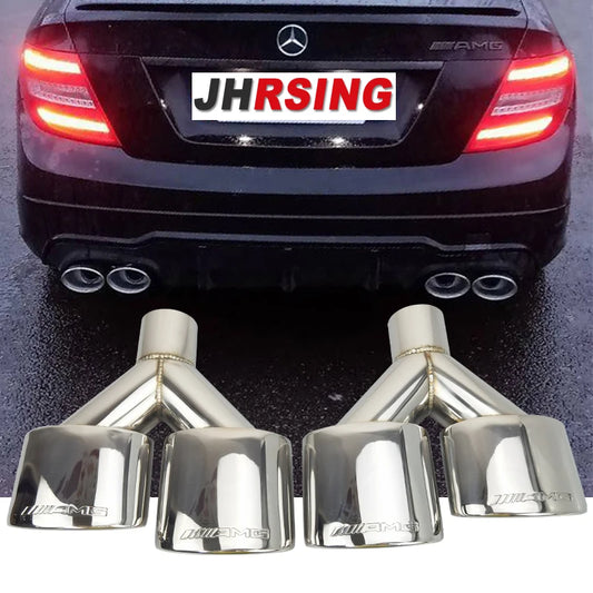 1 Pair Double Outlet Car Exhaust Tips For W204 C200 C300 C180 C63 Inlet 54mm Silver 304 Stainless Steel Muffler tip Tailpipe