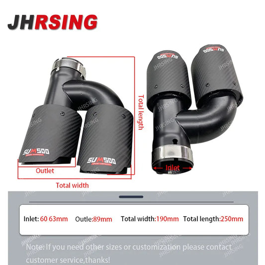 1 Pair Universal Carbon Fiber Exhaust Tip Double Outlet Car Decoration Mufflers Nozzle Stainless MATTE Black H Shape