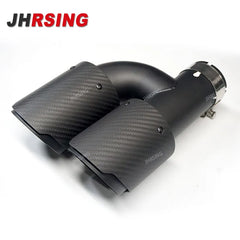 1 Pair Universal Carbon Fiber Exhaust Tip Double Outlet Car Decoration Mufflers Nozzle Stainless MATTE Black H Shape