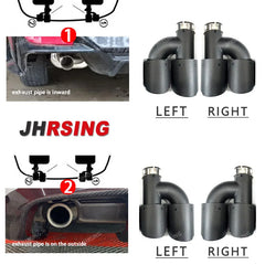 1 Pair Universal Carbon Fiber Exhaust Tip Double Outlet Car Decoration Mufflers Nozzle Stainless MATTE Black H Shape
