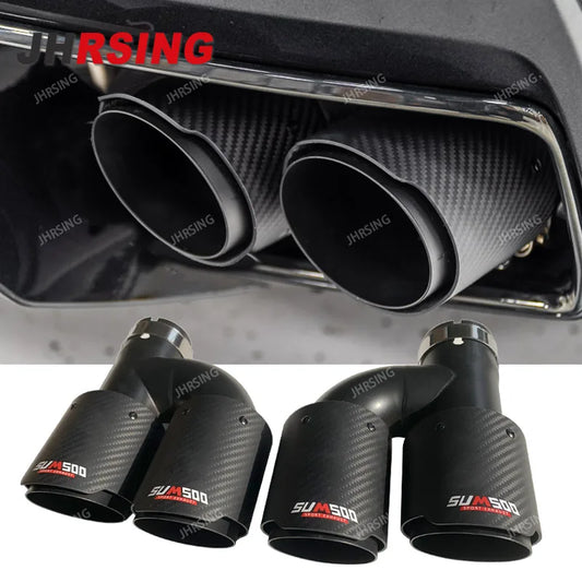 1 Pair Universal Carbon Fiber Exhaust Tip Double Outlet Car Decoration Mufflers Nozzle Stainless MATTE Black H Shape