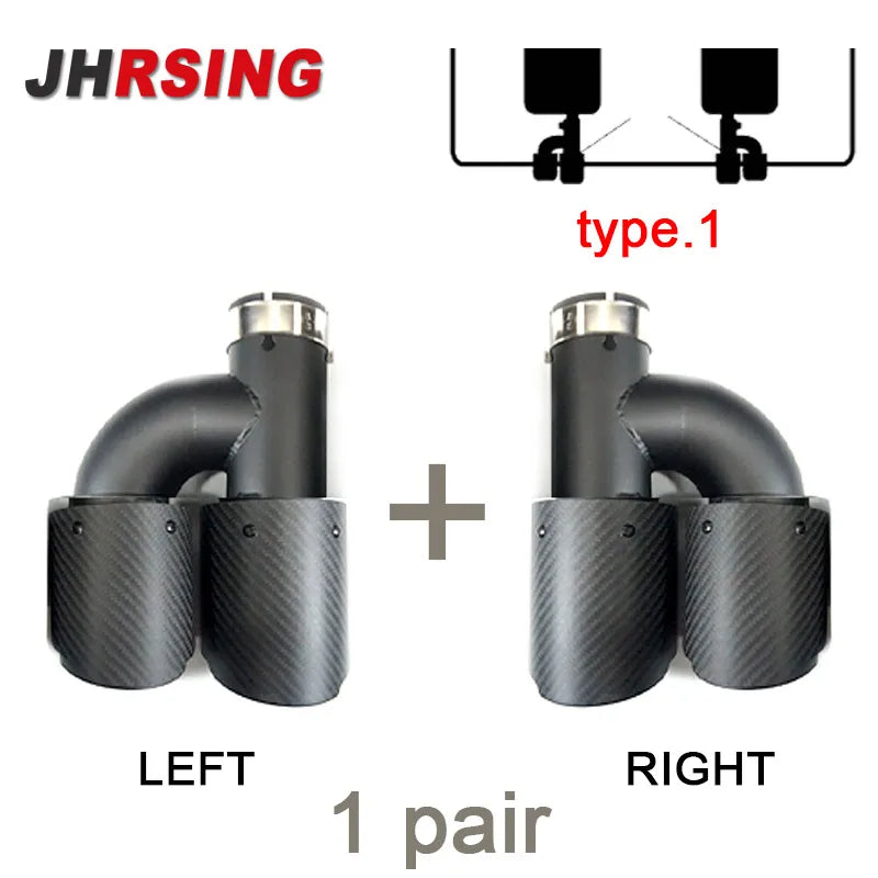 1 Pair Universal Carbon Fiber Exhaust Tip Double Outlet Car Decoration Mufflers Nozzle Stainless MATTE Black H Shape