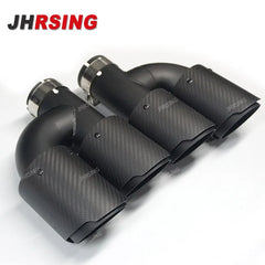 1 Pair Universal Carbon Fiber Exhaust Tip Double Outlet Car Decoration Mufflers Nozzle Stainless MATTE Black H Shape