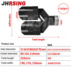 1 Pair Y Shape Double Exit Exhaust Pipe Forged Carbon Fiber Nozzle for Muffler Tuning Universal for Car Without Logo Black