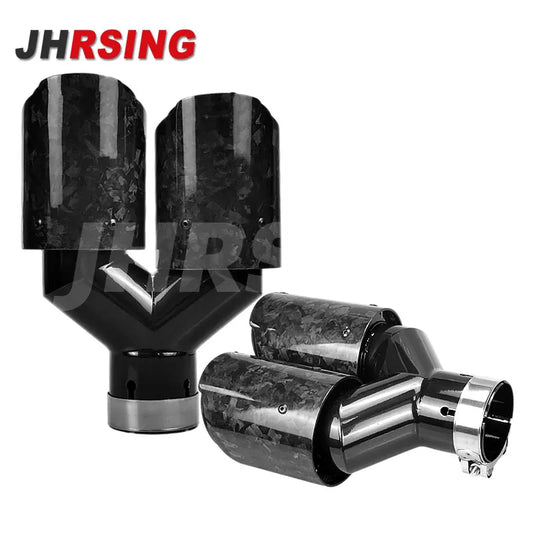 1 Pair Y Shape Double Exit Exhaust Pipe Forged Carbon Fiber Nozzle for Muffler Tuning Universal for Car Without Logo Black