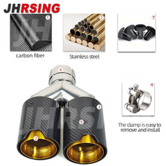 1 Pair for BMW Car Modified Carbon Fiber Tube Stainless Steel Double Glossy Golden Exhaust Pipe Tail Muffler Shape