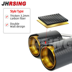 1 Pair for BMW Car Modified Carbon Fiber Tube Stainless Steel Double Glossy Golden Exhaust Pipe Tail Muffler Shape
