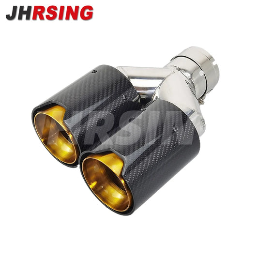 1 Pair for BMW Car Modified Carbon Fiber Tube Stainless Steel Double Glossy Golden Exhaust Pipe Tail Muffler Shape