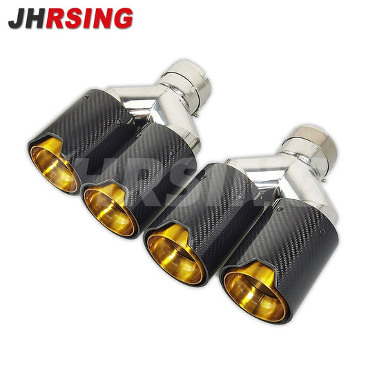 1 Pair for BMW Car Modified Carbon Fiber Tube Stainless Steel Double Glossy Golden Exhaust Pipe Tail Muffler Shape