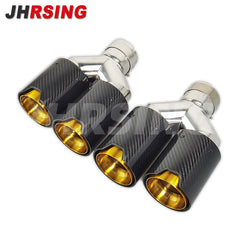 1 Pair for BMW Car Modified Carbon Fiber Tube Stainless Steel Double Glossy Golden Exhaust Pipe Tail Muffler Shape