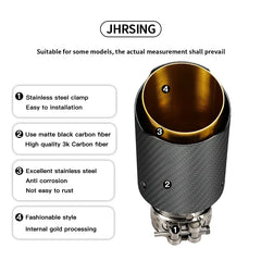1 Pc Universal Car Carbon Fiber Exhaust Pipe for Car Accessories Muffler Modificate Gold Tail Tip