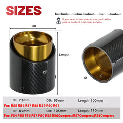 1 Pcs BMW Carbon Fiber Exhaust Tip Gold Fit for Mini Cooper Exhaust Tip R55 R56 R57 R58 R59 R60 R61 F54 F55 F56 F57 F60
