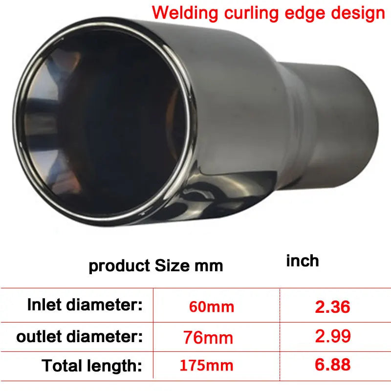 1 Pcs Exhaust Tip Chrome Black Stainless steel for Car Decoration stainless Muffler Tail Tips Modify