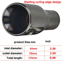 1 Pcs Exhaust Tip Chrome Black Stainless steel for Car Decoration stainless Muffler Tail Tips Modify