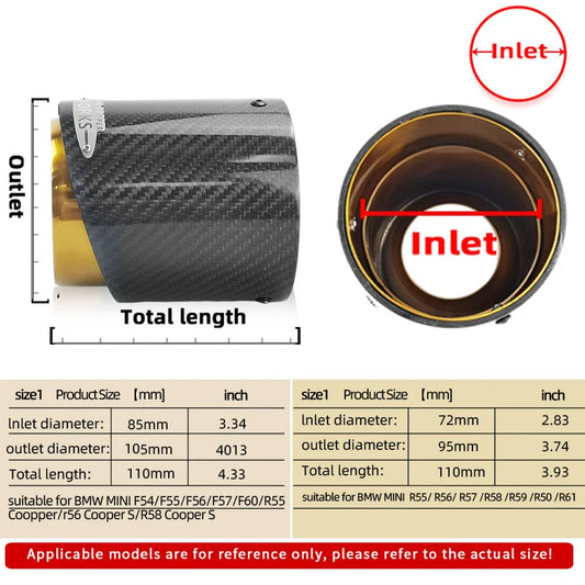 1 Pcs Gold Chrom for Mini CooperF54 F55 F56 F57 R60 R61 F60 R55 R56 R57 R58R59 JCW Carbon Fiber Exhaust Tip Pipe Car Accessories
