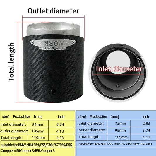 1 Pcs High Quality Carbon Fiber Matte Silver Decorate Pipe Tip for Car Mini Cooper F54 F55 F56 F57 F60 R55 R56 R57 R58 Cooper S