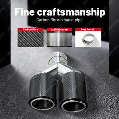 1 Piece Dual Exhaust Tip Carbon Fiber Muffler Pipe Y Shape Tailpipe Automotive Exhaust System
