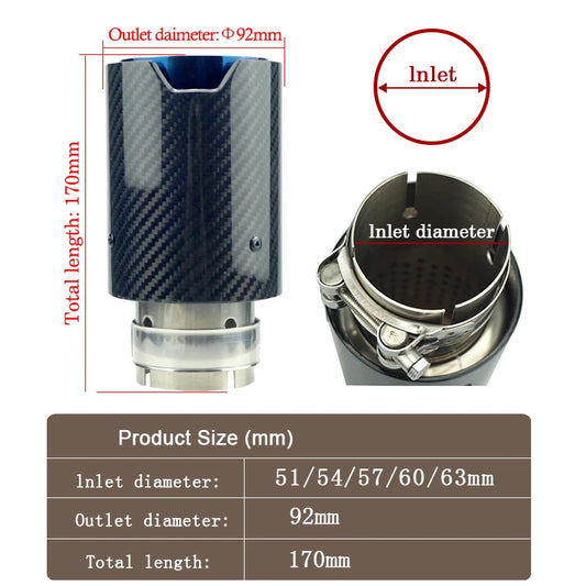 1 Piece Exhaust Tip Tail Throat Carbon Fiber for Tuning Car Universal Muffler Systems Decorate Pipe Black/Silver/Burnt Blue