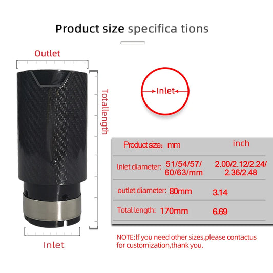 1 Piece Genuine Thick Carbon Fiber Black Stainless Steel With Good Design Exhaust Tips for Car Muffler Pipe Moditicated Tail Tip