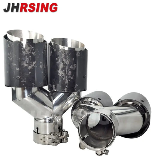 1 pair Y Shape Double Exit Exhaust Pipe Forged Carbon Fiber Nozzle for Muffler Tuning Universal for Car Without Logo Stainless