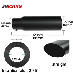 1 pcs 2.75 Inch Black Exhaust Tip,  Exhaust Tailpipe Tip for Truck, 2.75 x 3.5 x 12 Inch Bolt/Clamp on Design