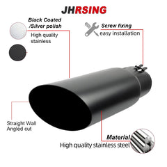1 pcs 2.75 Inch Black Exhaust Tip,  Exhaust Tailpipe Tip for Truck, 2.75 x 3.5 x 12 Inch Bolt/Clamp on Design