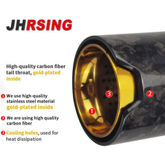 1 pcs JHRSING Performance style Carbon fiber Exhaust tip for auto car muffler exhaust modify fashion black tail pipe gold