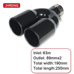 1 pcs black power coated stainless exhaust dual tips 89mm oulet modify for muffler pipe tail nozzles for turning car universal