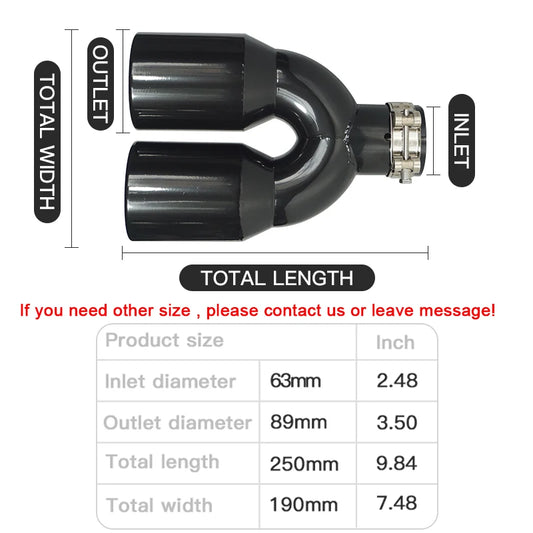 1 pcs black power coated stainless exhaust dual tips 89mm oulet modify for muffler pipe tail nozzles for turning car universal