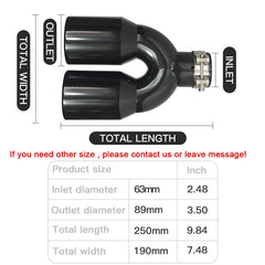1 pcs black power coated stainless exhaust dual tips 89mm oulet modify for muffler pipe tail nozzles for turning car universal