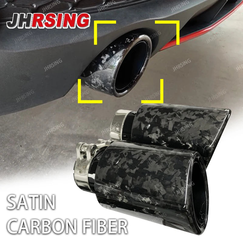 1 pcs genuine Car Universal rolled Glossy Forged Carbon Fiber stainless Exhaust Muffler Tip for car  End Pipe Tail tip black