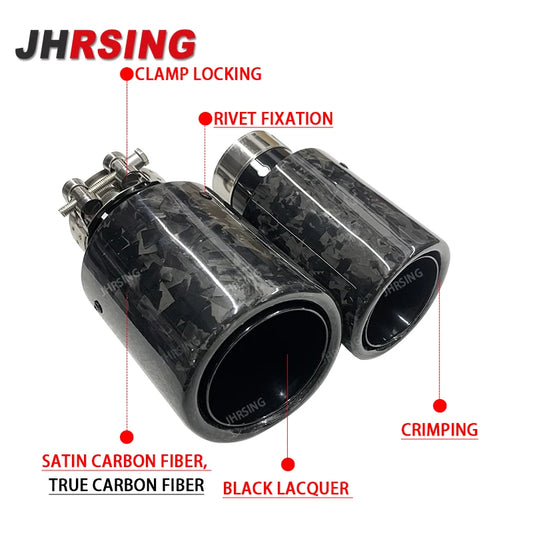 1 pcs genuine Car Universal rolled Glossy Forged Carbon Fiber stainless Exhaust Muffler Tip for car  End Pipe Tail tip black