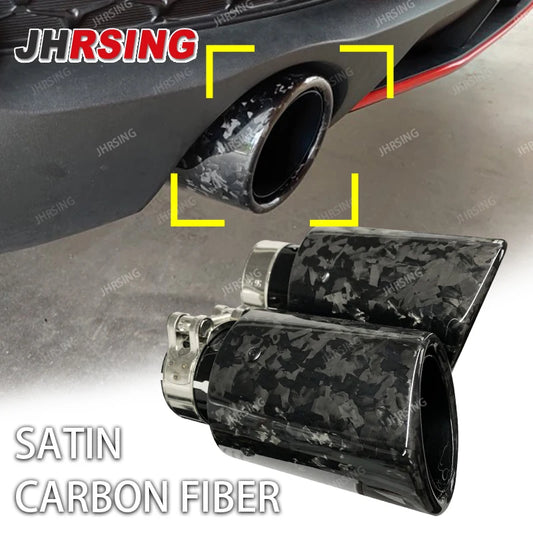 1 pcs genuine Car Universal rolled Glossy Forged Carbon Fiber stainless Exhaust Muffler Tip for car  End Pipe Tail tip black