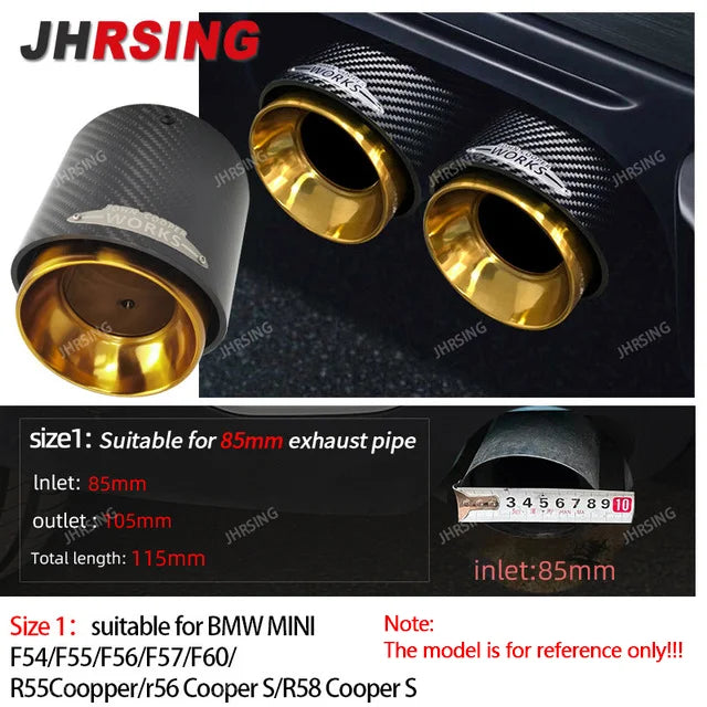1 pcs gold chrom for mini CooperF54 F55 F56 F57 R60 R61 F60 R55 R56 R57 R58R59 JCW Carbon Fiber Exhaust Tip pipe Car accessories