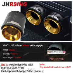 1 pcs gold chrom for mini CooperF54 F55 F56 F57 R60 R61 F60 R55 R56 R57 R58R59 JCW Carbon Fiber Exhaust Tip pipe Car accessories