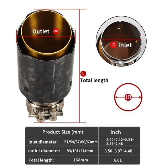1 piece Forged carbon fiber modified car exhaust pipe for car muffler pipe decoration new style golden tips  no logo