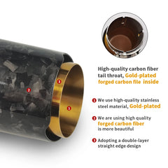 1 piece Forged carbon fiber modified car exhaust pipe for car muffler pipe decoration new style golden tips  no logo