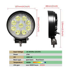 2PCS 4 LED WORK LIGHT BAR 12v 24v Auto Headlights Car Driving Lamp 60W 36W 18W 27W for off Road Truck Rampe 4x4 SUV ATV Tractor