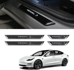 HANSSHOW Door Sill Protector with LED Light for Tesla Model 3 2017-2023, 4 Pieces Front/Rear Illuminated Door sill, Magnetically Controlled Illuminated Door Edge Guards Anti-Scratch