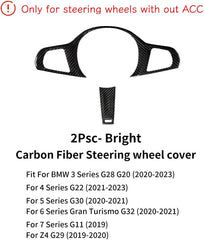 JSWAN Carbon Fiber Steering Wheel Cover for BMW 3 4 5 7 8 Series G20 G22 G28 G30 Z4 G29 320i 325i 330i 420i 425i 430i Steering Wheel Button Frame Trim Cover Steering Wheel Panel Cover (Without Acc)