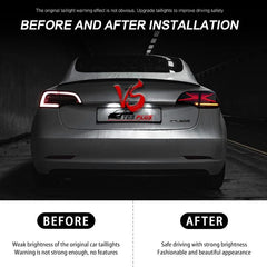 HANSSHOW Tesplus LED Tail Light for Tesla Model 3/Y 2017-2022, Streamlined LED Sequential Turn Signal, X Shape with Start Mode Red Dynamic Dual Reversing Lights