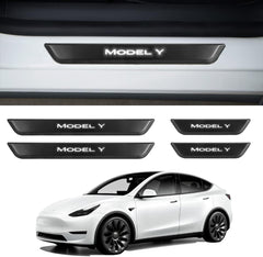 HANSSHOW Door Sill Protector with LED Light for Tesla Model 3 2017-2023, 4 Pieces Front/Rear Illuminated Door sill, Magnetically Controlled Illuminated Door Edge Guards Anti-Scratch