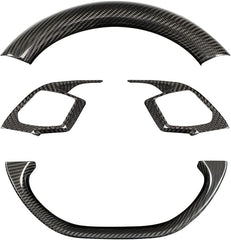 JSWAN 2pcs Carbon Fiber Steering Wheel Panel Trim Cover for KIA EV6 GT GTLINE (2021-2024) Dry Carbon Fiber Steering Wheel Button Frame Cover, Interior Accessories(Kit Style 1 (Bright Black))