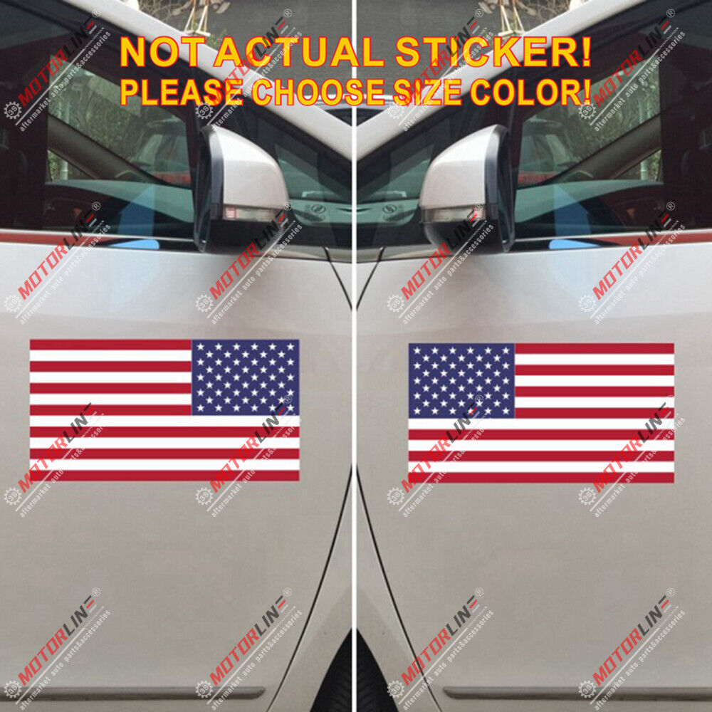 Pair USA American Flag Decal Sticker Car Vinyl reflective glossy reversed