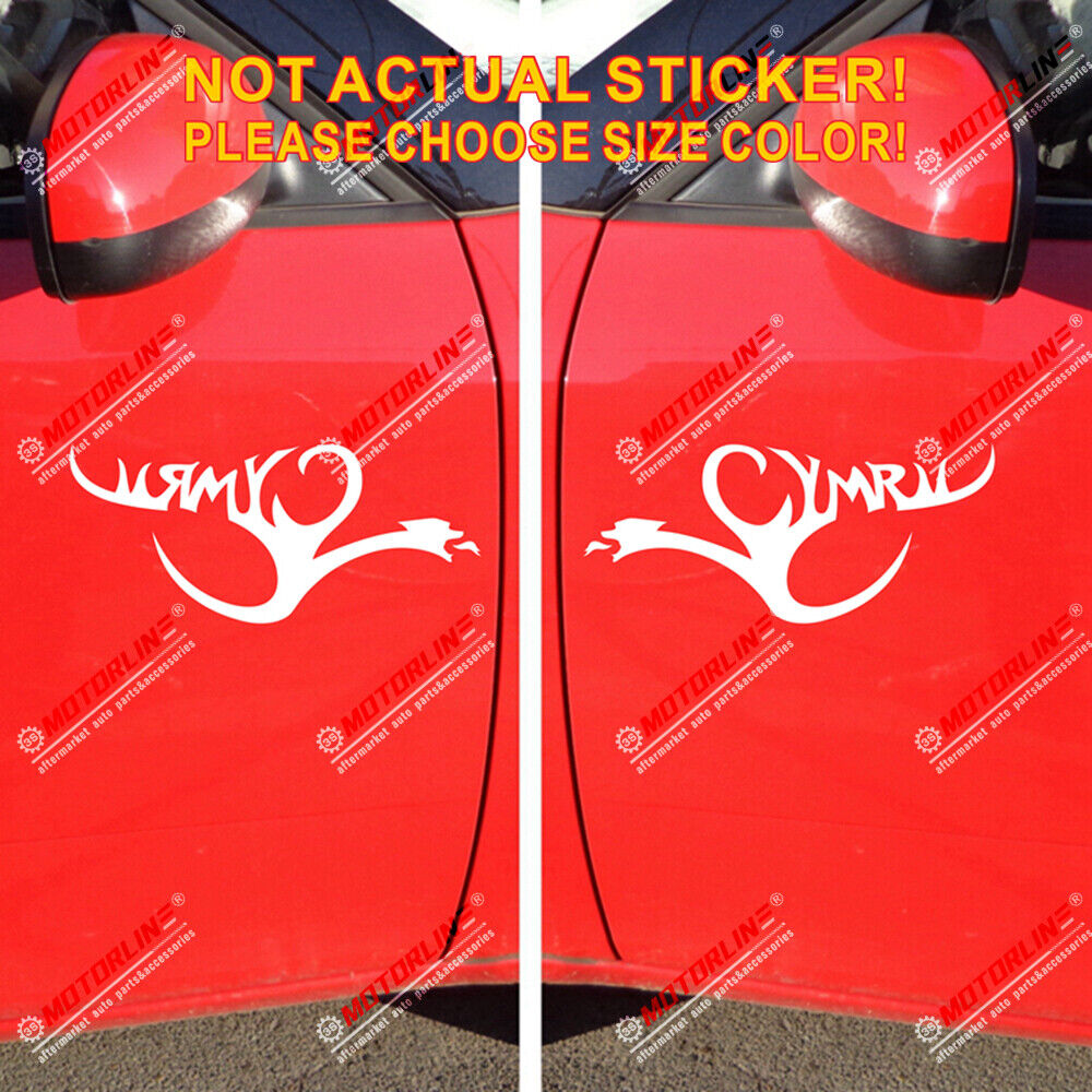 Pair Wales Cymru letters Red Dragon Decal Sticker Welsh Y Ddraig Goch Car Vinyl