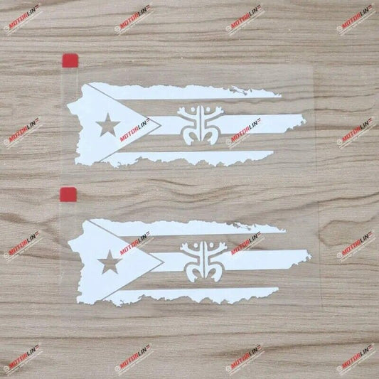 2x White 5'' Puerto Rico Map Flag Coqui Frog Decal Sticker PR Car Vinyl no bkgrd