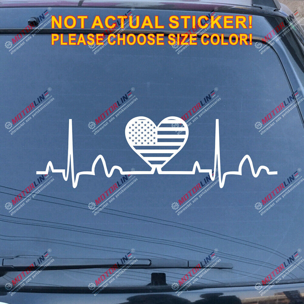 I Love America Heart Beat EKG American USA Flag Decal Sticker Car Vinyl no bkgrd