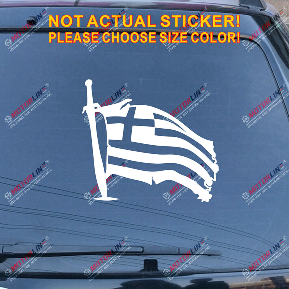 Ancient Greece Flag Sword Decal Sticker Greek Car Vinyl pick size color no bkgrd
